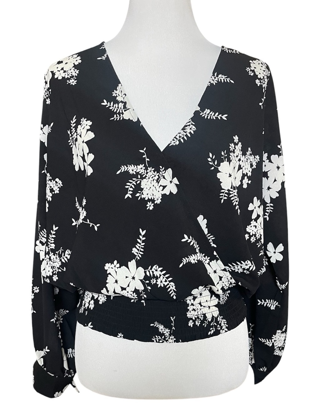 Michael Kors long sleeve cross front floral top
